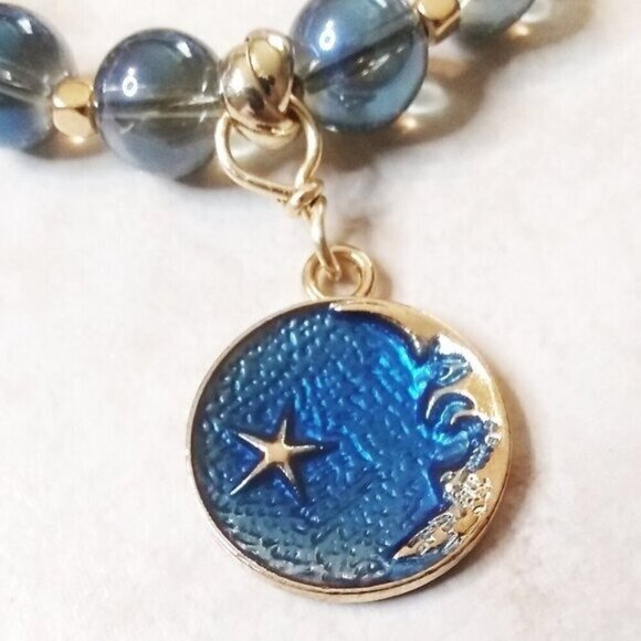 Moon Goddess Jewelry! Blue Moon Charm! Beaded Bracelet - Fits 6-7.5" Wrists - Picture 2 of 9